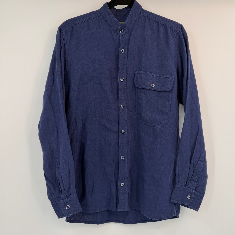 Ecolution Mens 100% Hemp Band Collar Long Sleeve Shirt Navy Blue Small Eco Earth
